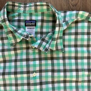 Patagonia Organic Cotton‎ Shirt Mens Large Green Plaid Short Sleeve Button Up